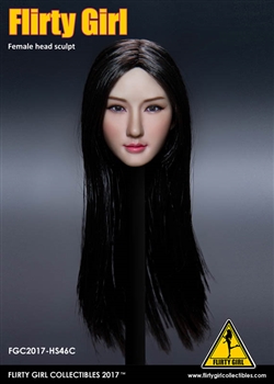 Female Head Sculpt - Black Long Hair - Flirty Girl 1/6 Scale