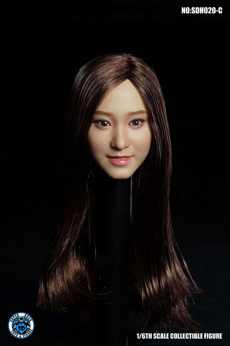 Asian Headsculpts - Long Brown Hair - Super Duck 1/6 Scale Accessory