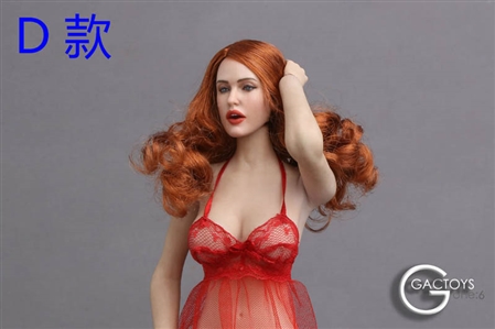 European/American Female Head Sculpt - Open Mouth - Copper Red Hair Version - GAC Toys 1/6 Scale
