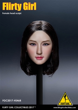 Female Head Sculpt - Short Black Hair - Flirty Girl 1/6 Scale