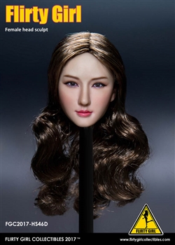 Female Head Sculpt - Brown Wavy Brown Hair - Flirty Girl 1/6 Scale