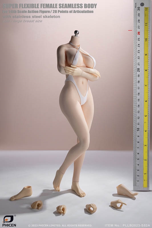 Large Bust Seamless Body No Head - Pale with Detachable Foot Version - TBLeague Phicen 1/6 Scale Figure Body