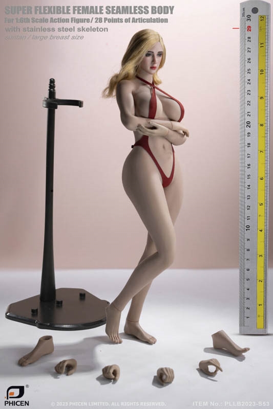 Large Bust Seamless Body - Suntan with Detachable Foot Version - TBLeague Phicen 1/6 Scale Figure Body