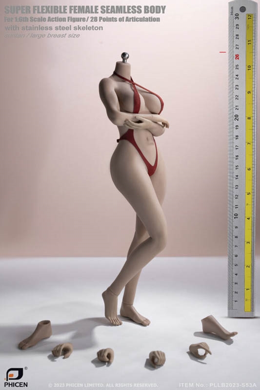 Large Bust Seamless Body No Head - Suntan with Detachable Foot Version - TBLeague Phicen 1/6 Scale Figure Body