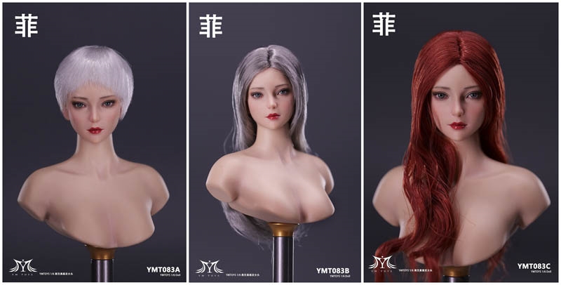 Female Head Fay - Three Versions - YM Toys 1/6 Scale Head Sculpt