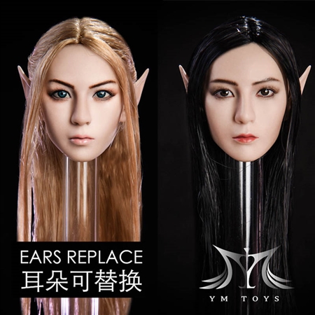 Female Head with Interchangeable Ears - Two Versions - YM Toys 1/6 Scale Figure