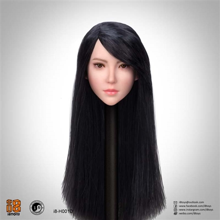 Female Head Sculpt - Long Black Sideswept - Superduck 1/6 Scale Accessory