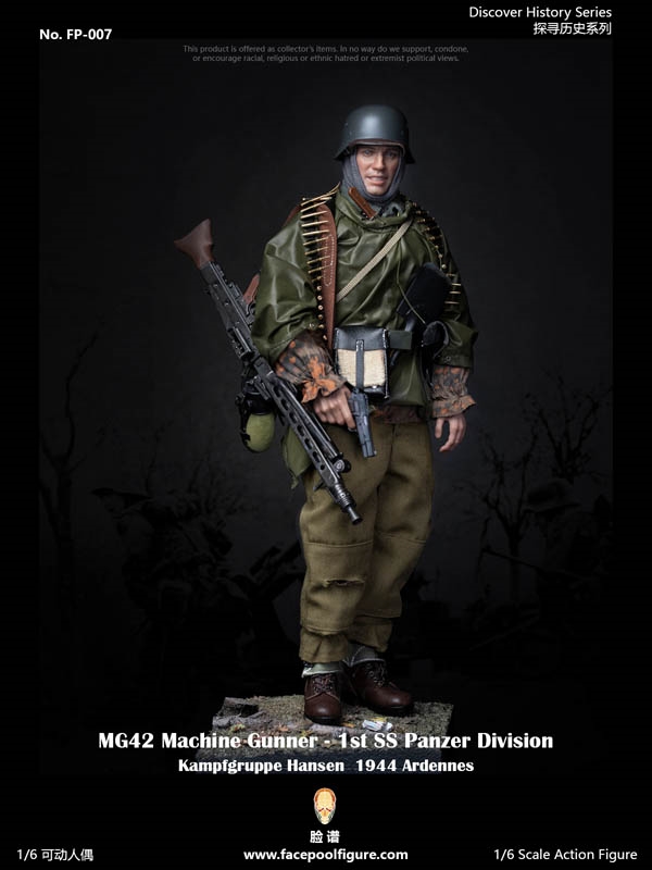 1:6 WWII MG42 Machine Gunner Egon PVC Head Sculpt Fit 12'' Male Figure Body Toys 