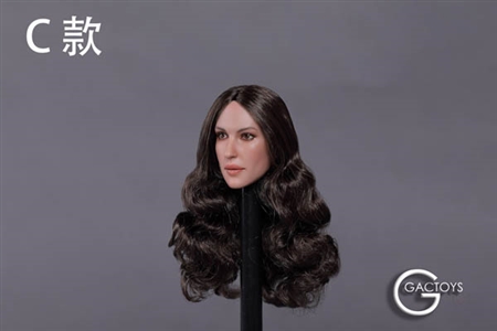 Caucasian Female Head - Long Curled Black Hair - GAC Toys 1/6 Scale