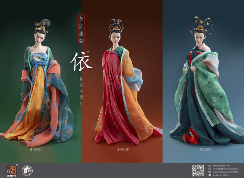 Tang Dynasty Clothing Set with Head - Three Versions - I-8 1/6 Scale Accessory Set