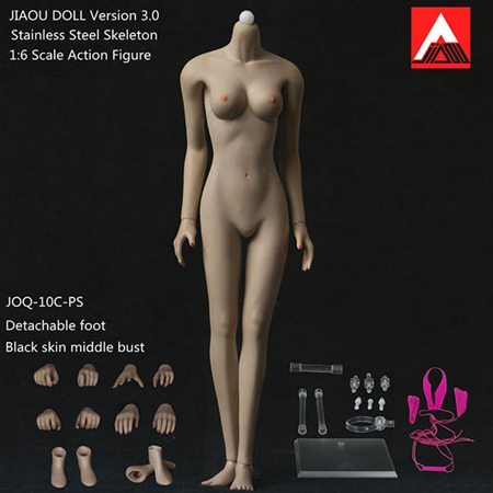 Female Body 3.0 - Metal Core, Detachable Feet - Black Skin - Jiaou Doll 1/6 Scale Figure