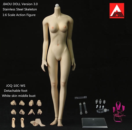Female Body 3.0 - Metal Core, Detachable Feet - White Skin - Jiaou Doll 1/6 Scale Figure