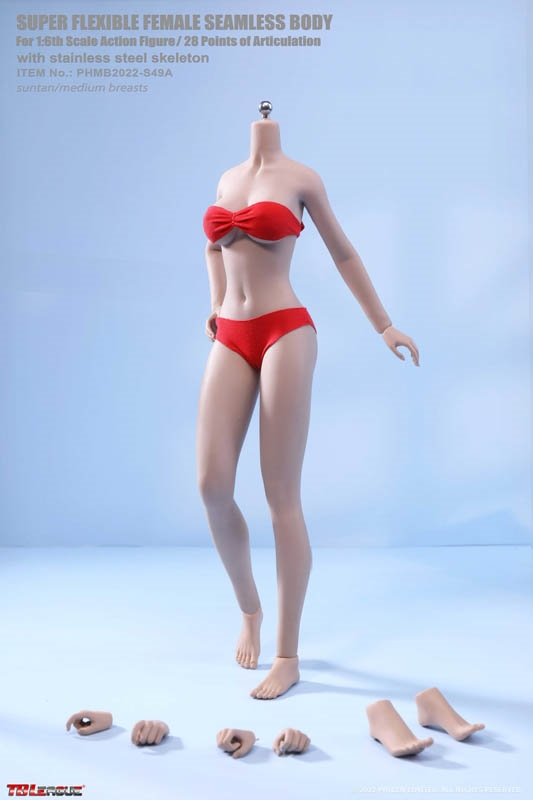 Female Body S49A -Medium Bust - Suntan - No Head - Detachable Feet -  TBLeague 1/6 Scale Figure