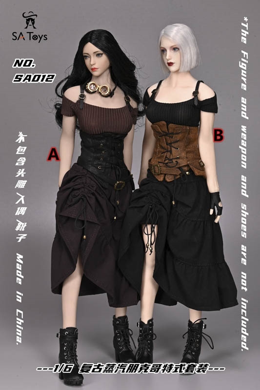 Vintage Steampunk Gothic Dress - Two Versions - SA Toys 1/6 Scale Accessory Set